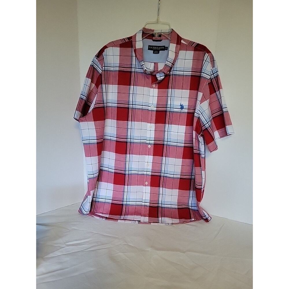 New Men's 2XL Polo Ralph Lauren Red & White Plaid Short Sleeve Button Down Shirt